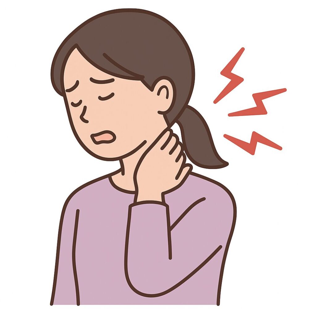 首の痛みを感じている女性のイラスト