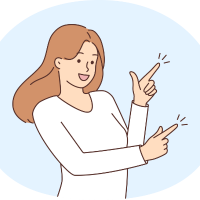 「指をさして説明する笑顔の女性のイラスト」