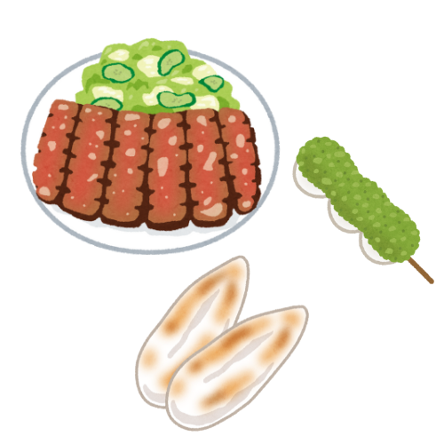 牛タン・ずんだ餅・笹かまのイラスト 仙台名物