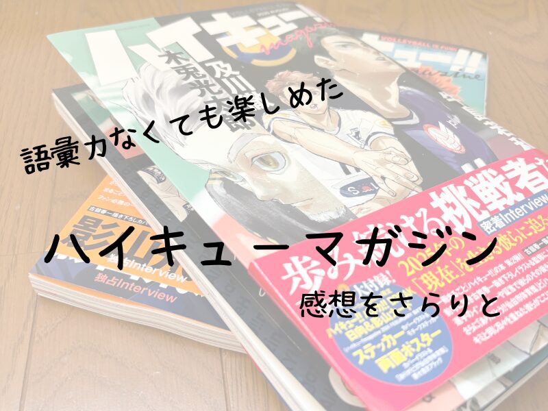 「ハイキューマガジンの表紙と『語彙力なくても楽しめるハイキューマガジン 感想をさらりと』と書かれたアイキャッチ画像」