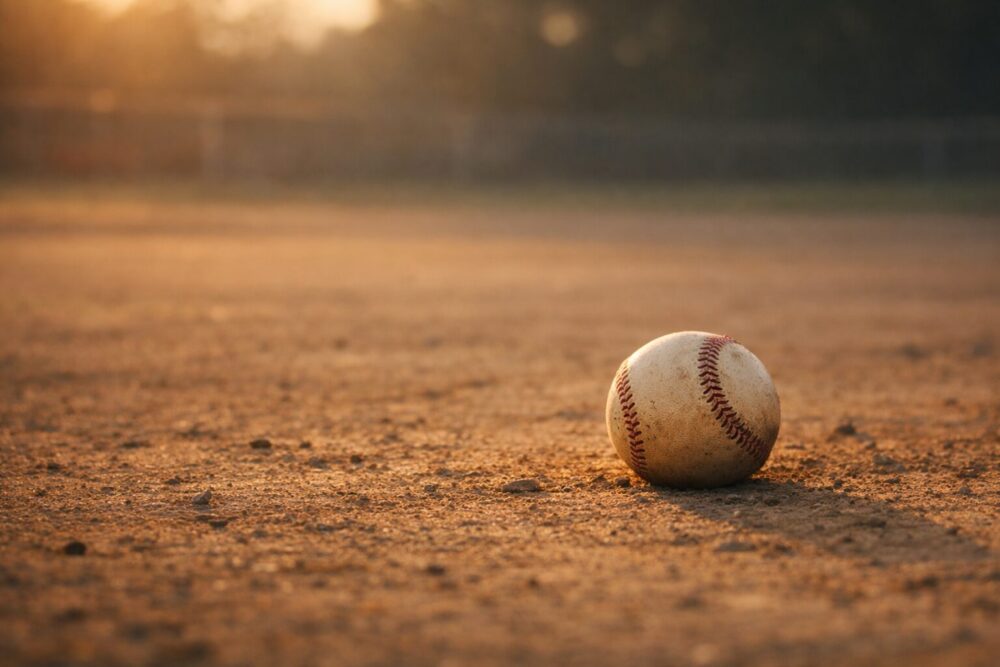 夕方のグラウンドに、ひとつだけ落ちている野球ボール