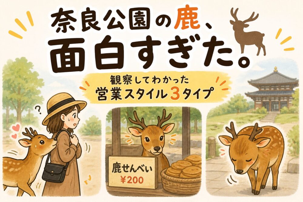 奈良公園の鹿を観察してわかった営業スタイル3タイプを描いたイラスト画像